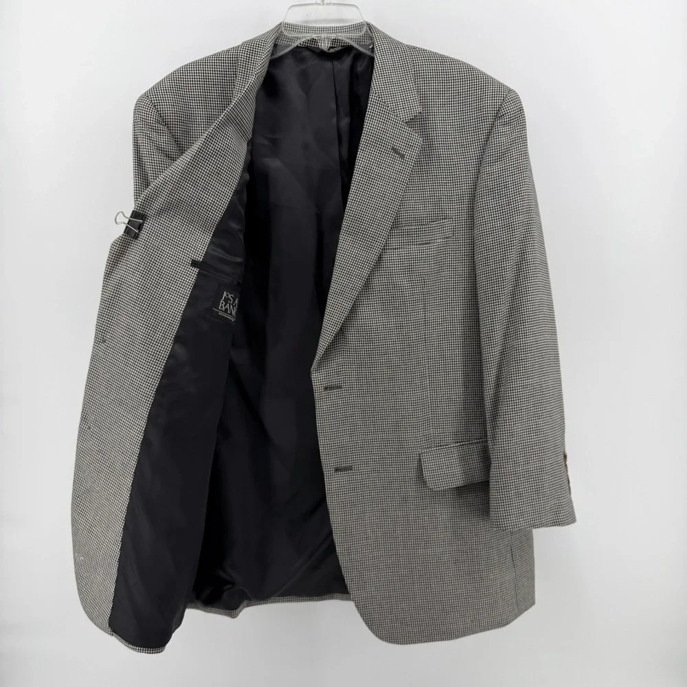 Jos. A. Bank Sport Coat Mens 44R Gray Silk Wool Houndstooth Windowpane Blazer